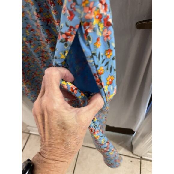 Loft Plus Blue Floral Midi Dress Tie Back Flutter Sleeve Sz 16 Cottagecore - Picture 7 of 9